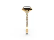 Halo Engagement Ring Setting for Fancy Black Princess Cut Center with Pave Accents, Heart Basket and Prong Head in Yellow Gold