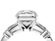 Bar-Set Engagement Ring Setting for Asscher Cut Center with Tapered Baguette Accents and Prong Head in Platinum