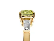 3 Stone Engagement Ring Setting for Fancy Yellow Cushion Cut Center with Baguette Accents and Prong Head in Yellow Gold