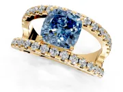 Solitaire Engagement Ring Setting for Fancy Blue Cushion Cut Center with Wide-Open Split Shank and Prong Head in Yellow Gold