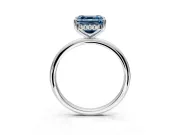 Hidden Halo Engagement Ring Setting for Fancy Blue Asscher Cut Center with Thin Round-Wire Band and Prong Head in White Gold