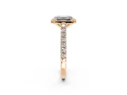 Halo Engagement Ring Setting for Emerald Cut Center with Full Pave Band and Prong Head in Rose Gold