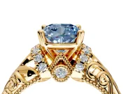 Solitaire Engagement Ring Setting for Fancy Blue Cushion Cut Center with Filigree Accent Basket and Prong Head in Yellow Gold