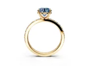 Solitaire Engagement Ring Setting for Fancy Blue Round Cut Center with Round Cut Pave Band and Prong Head in Yellow Gold