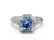 Solitaire Engagement Ring Setting for Fancy Blue Cushion Cut Center with Accented Split Shank and Prong Head in Sterling Silver