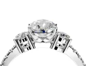 3 Stone Engagement Ring Setting for Pear-Shaped Center with Round Cut Side Accents and Prong Head in Platinum