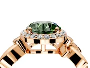 Halo Engagement Ring Setting for Fancy Green Round Cut Center with Floral Band and Prong Head in Rose Gold
