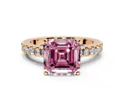 Solitaire Engagement Ring Setting for Fancy Pink Asscher Cut Center with Single Row Accent Band and Prong Head in Rose Gold