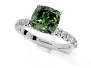 Open Basket Engagement Ring Setting for Fancy Green Cushion Cut Center with Pave Band and Prong Head in Platinum