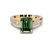 Solitaire Engagement Ring Setting for Fancy Green Emerald Cut Center with Channel Band and Double Claw Prong Head in Yellow Gold