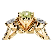 3 Stone Engagement Ring Setting for Fancy Yellow Pear-Shaped Center with Crossover Basket, Pave Band and Prong Head in Yellow Gold