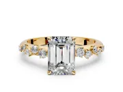 Cluster Engagement Ring Setting for Emerald Cut Center with Round Cut Accent Band and Prong Head in Yellow Gold