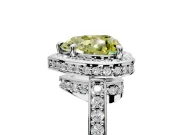 Halo Engagement Ring Setting for Fancy Yellow Heart-Shaped Center with Metal-Rimmed Halo, Pave Band and Prong Head in Platinum