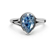 Solitaire Engagement Ring Setting for Fancy Blue Pear-Shaped Center with V Split Shank and Bezel Head in Sterling Silver