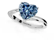 Solitaire Engagement Ring Setting for Fancy Blue Heart-Shaped Center with Plain Bypass Twist Band and Prong Head in Platinum