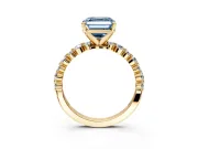 Solitaire Engagement Ring Setting for Fancy Blue Asscher Cut Center with Alternating Size Accents and Prong Head in Yellow Gold