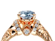 Solitaire Engagement Ring Setting for Fancy Blue Oval Center with Filigree Accent Basket and Prong Head in Rose Gold