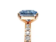 Solitaire Engagement Ring Setting for Fancy Blue Radiant Cut Center with Round Cut Pave Band and Prong Head in Rose Gold