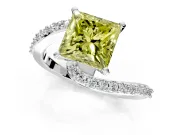 Solitaire Engagement Ring Setting for Fancy Yellow Princess Cut Center with Pave Bypass Swirl Band and Prong Head in Sterling Silver