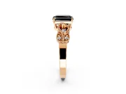 Leaf Engagement Ring Setting for Fancy Black Princess Cut Center with Milgrain Accent Band and Prong Head in Rose Gold