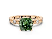 Solitaire Engagement Ring Setting for Fancy Green Cushion Cut Center with Beaded Bezel Station Band and Prong Head in Rose Gold