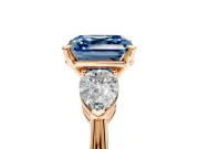 3 Stone Engagement Ring Setting for Fancy Blue Asscher Cut Center with Large Pear-Shaped Accents and Prong Head in Rose Gold