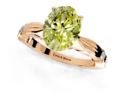 Solitaire Engagement Ring Setting for Fancy Yellow Oval Center with Carved Leaf Shoulders and Prong Head in Rose Gold