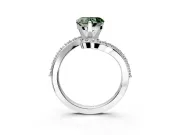 Solitaire Engagement Ring Setting for Fancy Green Heart-Shaped Center with Pave Bypass Swirl Band and Prong Head in Sterling Silver