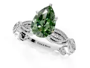 Solitaire Engagement Ring Setting for Fancy Green Pear-Shaped Center with Marquise Panel Band and Prong Head in White Gold