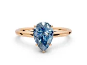 Solitaire Engagement Ring Setting for Fancy Blue Pear-Shaped Center with Plain Band, Open Basket and Prong Head in Rose Gold