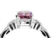 Solitaire Engagement Ring Setting for Fancy Pink Emerald Cut Center with Grooved Bar Accent Band and Prong Head in Platinum
