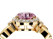 Halo Engagement Ring Setting for Fancy Pink Round Cut Center with Floral Band and Prong Head in Yellow Gold