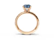 Solitaire Engagement Ring Setting for Fancy Blue Round Cut Center with XO Engraved Band and Prong Head in Rose Gold