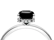 Hidden Halo Engagement Ring Setting for Fancy Black Emerald Cut Center with Plain Band and Tall Prong Head in White Gold