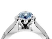 Halo Engagement Ring Setting for Fancy Blue Pear-Shaped Center with Knife Ridge Cathedral Band and Prong Head in Sterling Silver