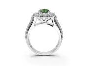 Large Accent Halo Engagement Ring Setting for Fancy Green Oval Center with Pave Split Shank and Prong Head in Sterling Silver