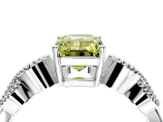 Leaf Engagement Ring Setting for Fancy Yellow Emerald Cut Center with Milgrain Accent Band and Prong Head in Sterling Silver