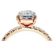 Solitaire Engagement Ring Setting for Radiant Cut Center with Shared-Prong Accents and Prong Head in Rose Gold