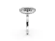 Halo Engagement Ring Setting for Asscher Cut Center with Milgrain Bezel Rim, Plain Band and Prong Head in Sterling Silver