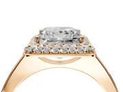 Halo Engagement Ring Setting for Princess Cut Center with Plain Tapered Band and Prong Head in Rose Gold