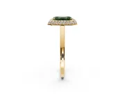 Halo Engagement Ring Setting for Fancy Green Emerald Cut Center with Plain Tapered Band and Prong Head in Yellow Gold