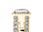 Halo Engagement Ring Setting for Princess Cut Center with Wide-Open Pave Split Shank and Prong Head in Yellow Gold