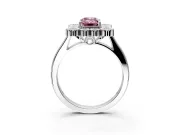 Cluster Halo Engagement Ring Setting for Fancy Pink Emerald Cut Center with Milgrain Bezel Accents and Prong Head in White Gold