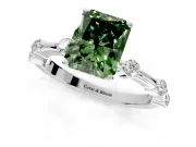 Solitaire Engagement Ring Setting for Fancy Green Radiant Cut Center with Bezel Station Band and Prong Head in White Gold