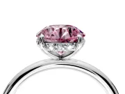 Solitaire Engagement Ring Setting for Fancy Pink Round Cut Center with Plain Band, Open Basket and Prong Head in White Gold