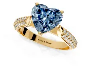 Solitaire Engagement Ring Setting for Fancy Blue Heart-Shaped Center with Multi-Row Accents and Prong Head in Yellow Gold