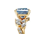 Solitaire Engagement Ring Setting for Fancy Blue Princess Cut Center with Marquise Accent Twist Band and Prong Head in Yellow Gold