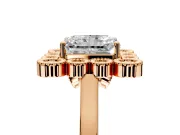Cluster Halo Engagement Ring Setting for Radiant Cut Center with Milgrain Bezel Accents and Prong Head in Rose Gold