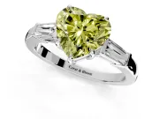 3 Stone Engagement Ring Setting for Fancy Yellow Heart-Shaped Center with Baguette Accents and Prong Head in Sterling Silver