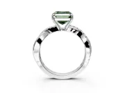 Crossover Engagement Ring Setting for Fancy Green Asscher Cut Center with Pave and Plain Strands and Prong Head in Platinum